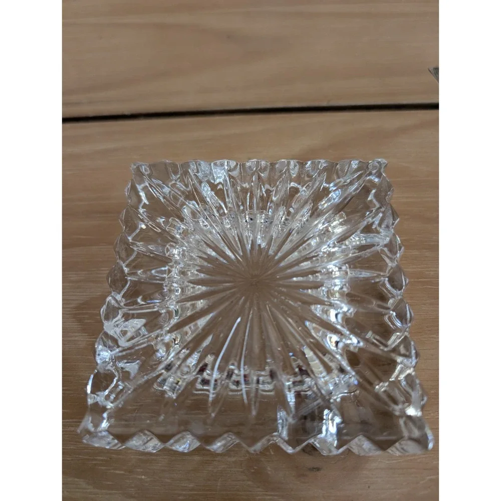 Vintage Glass Square Heavy Clear Star Crystal Ash Tray